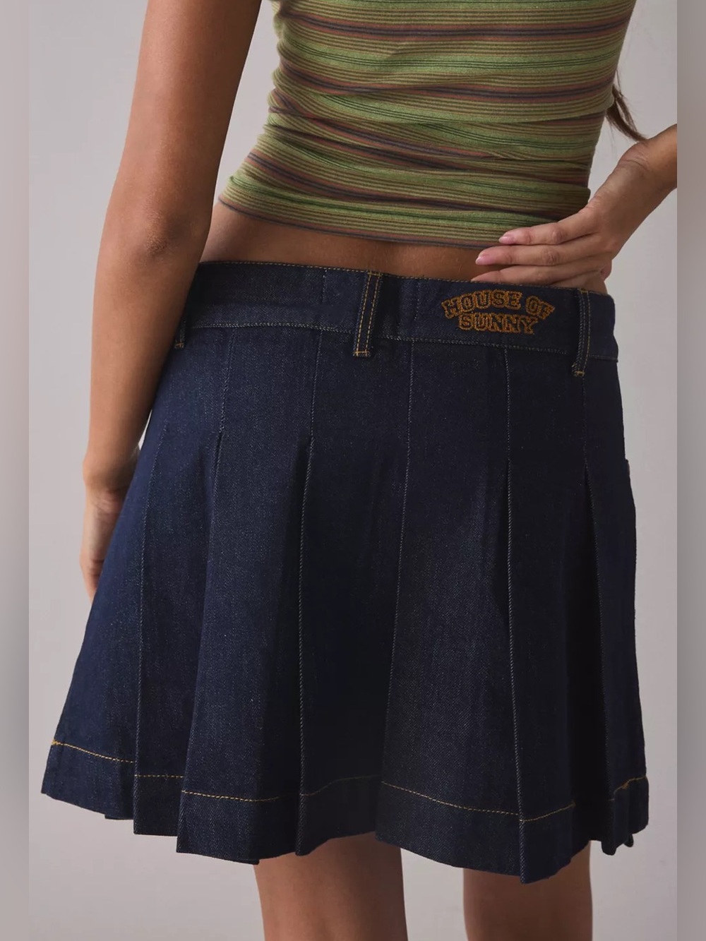 House of Sunny Pleated Denim Skirt - Picture 5 of 14